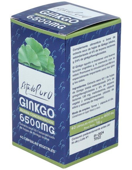 Ginkgo 6500Mg. 40Cap. Estado Puro de Tongil
