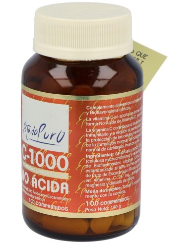 Vitamina C-1000 No Acida 100Comp. Estado Puro de Tongil