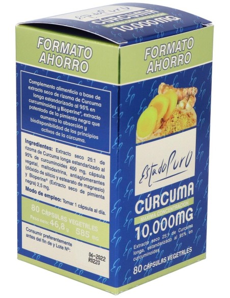Curcuma 10.000Mg. 80Cap. Estado Puro de Tongil