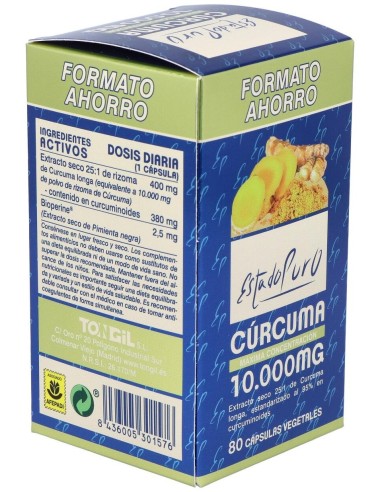 Curcuma 10.000Mg. 80Cap. Estado Puro de Tongil