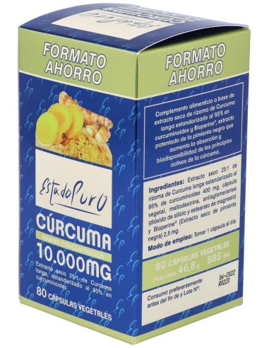 Curcuma 10.000Mg. 80Cap. Estado Puro de Tongil