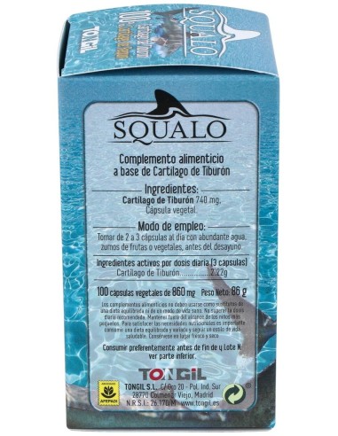 Squalo Cartilago De Tiburon Puro 750Mg. 100Cap. de Tongil