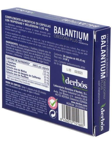 Balantium Obedorm Plus 30Cap. de Derbos