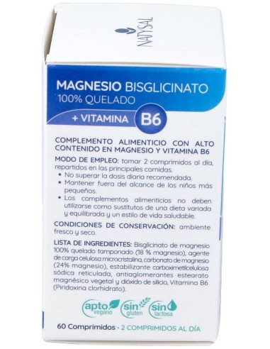 Magnesio (Bisglicinato) + B6 60 Comp. de Natysal