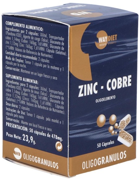 Zinc-Cobre Oligogranulos 50Caps. de Waydiet Natural Products
