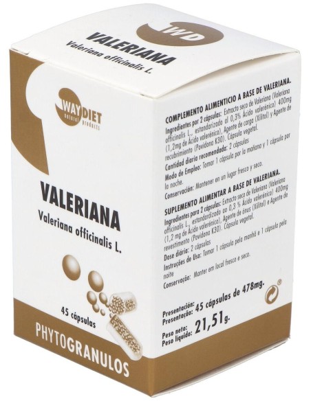 Valeriana Phytogranulos 45Caps. de Waydiet Natural Products