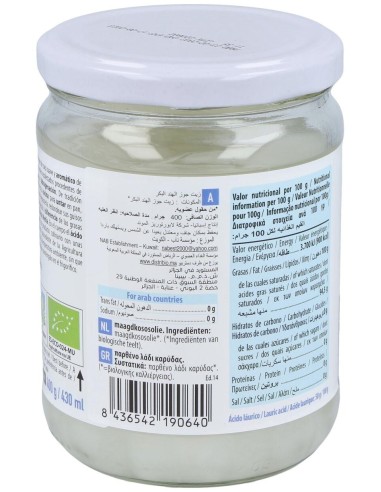 Aceite Virgen De Coco 1ª Presion Frio 400Gr. Bio de Naturgreen