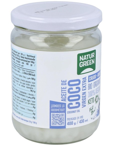 Aceite Virgen De Coco 1ª Presion Frio 400Gr. Bio de Naturgreen