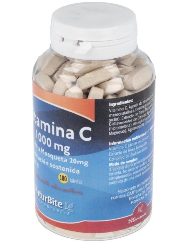Vitamina C 1000Mg.Con Rosa Mosqueta 20Mg. 180Comp. de Naturbite