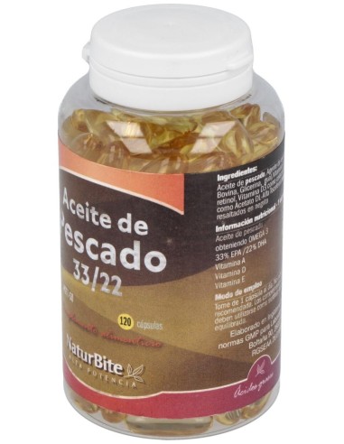Aceite de Pescado 1000mg 33/22, 120 Caps. Gel de NaturBite