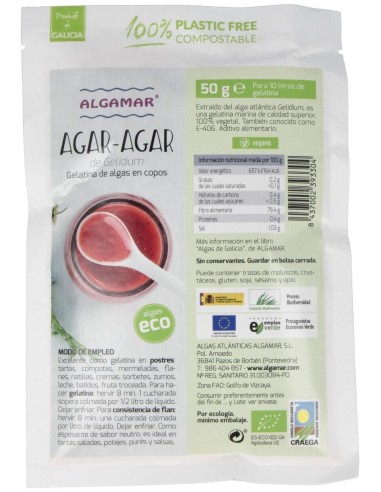 Agar Agar En Copos Bio 50 g  de Algamar