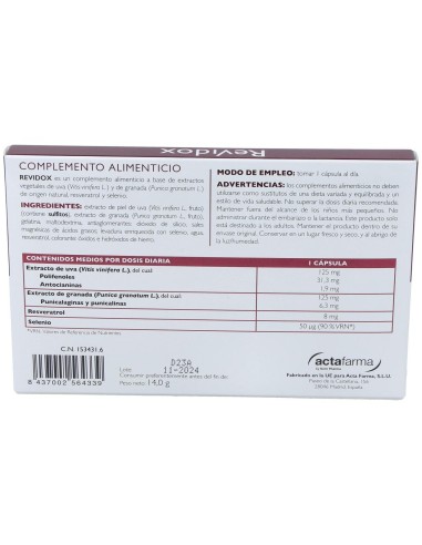 Revidox 30Cap. de Actafarma