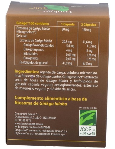 Ginkgo 100 60Cap. de Cien Por Cien Natural