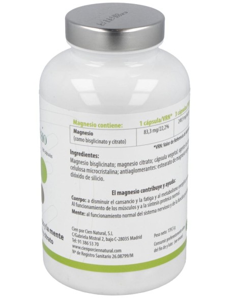 Magnesio 180Cap. de Cien Por Cien Natural