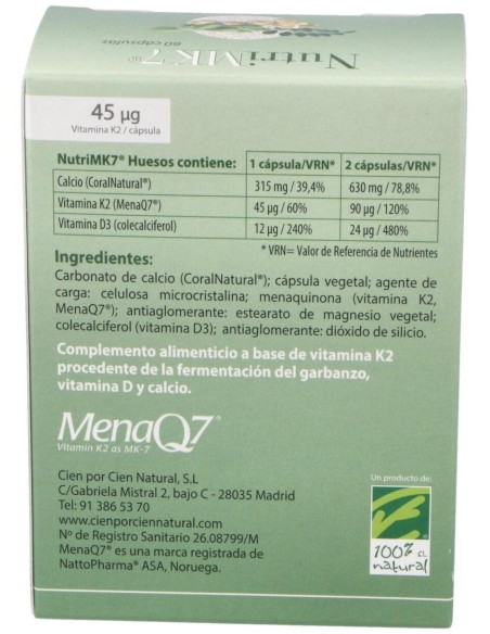 Nutrimk7 Huesos 60Cap. de Cien Por Cien Natural