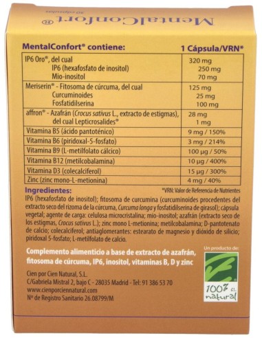 Mentalconfort 30Cap. de Cien Por Cien Natural