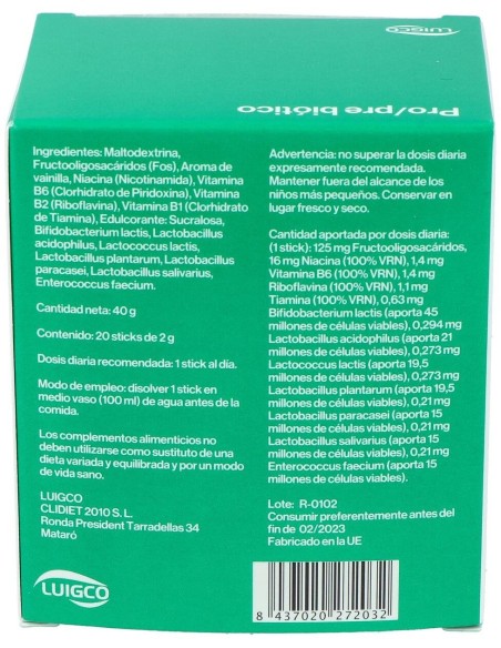 Prolic Pre-Probiotico 20Sticks de Luigco