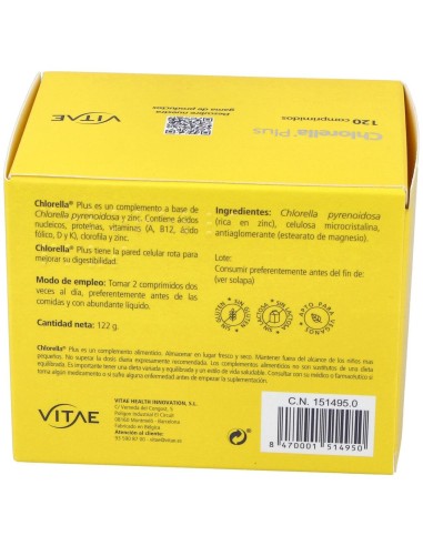 Chlorella Plus 120 comprimidos de Vitae