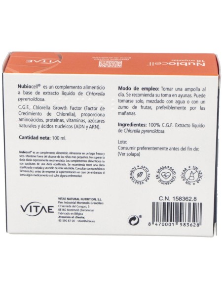 Nubiocell (Chlorella) Puro 10Viales de Vitae
