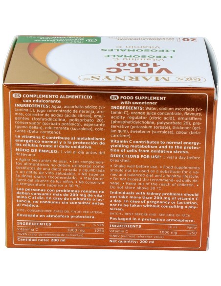 Vit C 1000 Vitamina C Liposomada 20 Ampollas de Marnys