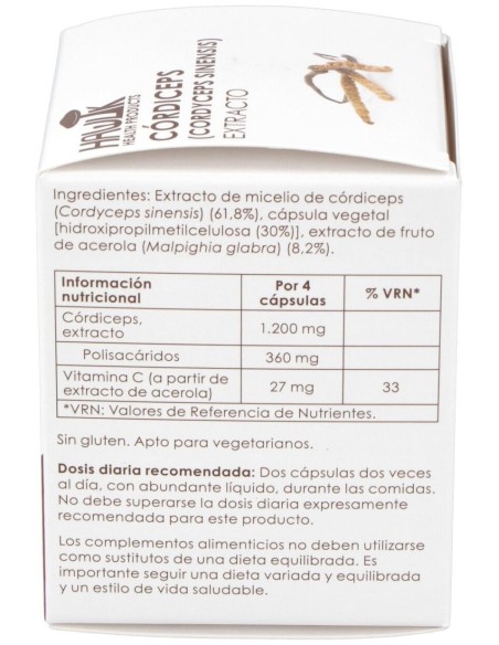Córdiceps (Cordyceps Sinensis). Extracto Puro. Bio 60 Vcáps de Hawlik