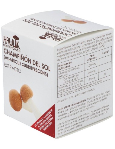 Champiñón Del Sol (Agaricus Subrufescens). Extracto Puro. Bio 60 Vcáps de Hawlik
