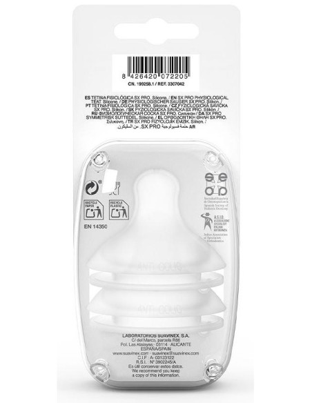 Tetina Fisiologica Flujo M T/U Silicona +3M 2 Uni de Suavinex