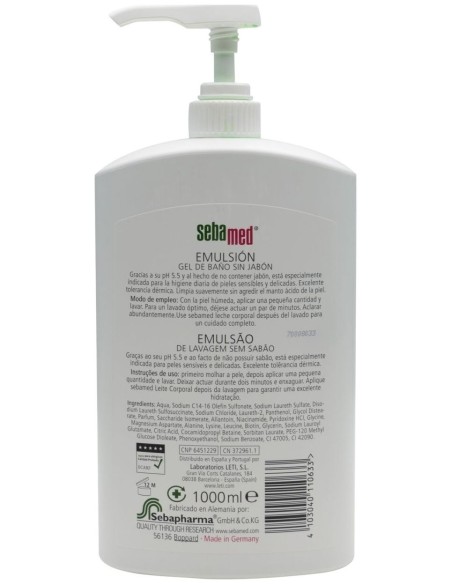 Emulsion Sin Jabon Gel De Baño 1L. Sebamed