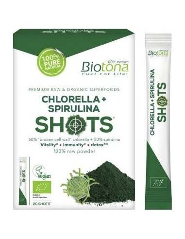 Chlorella+Espirulina Raw 20Shots. Bio Sg Vegan de Biotona