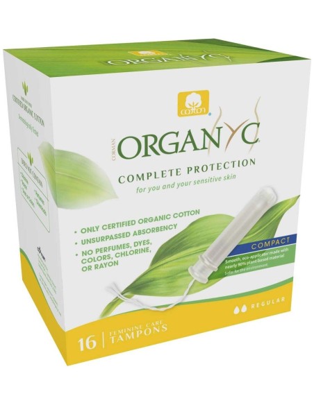 Tampón con aplicador compacto regular, 100% algodón orgánico, 16ud de Organyc