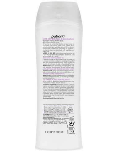 Babaria Body Milk Nutricion Intensa Almendras 400 Ml de Babaria