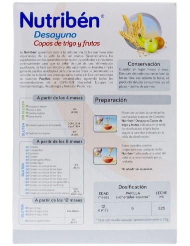 Nutriben Desayuno Copos Trigo Frutas 750Gr.+12M de Nutriben