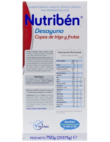 Nutriben Desayuno Copos Trigo Frutas 750Gr.+12M de Nutriben