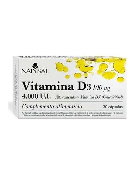 Vitamina D3  4.000 U.I. (Colecalciferol) 30 Cáps. de Natysal