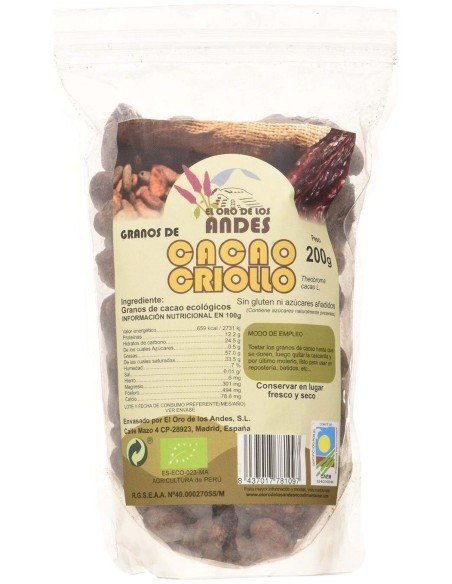 Cacao Criollo En Grano 200Gr. Eco de El Oro De Los Andes