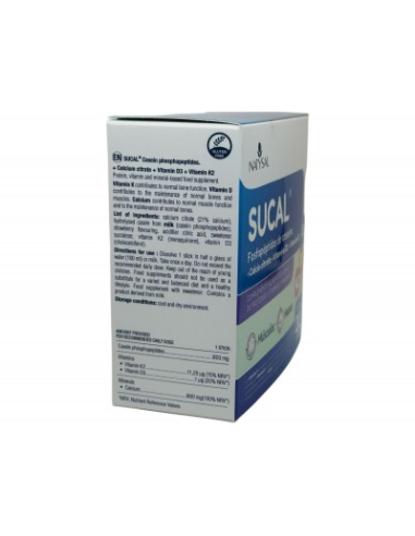Sucal (Fosfopéptidos De Caseína+Calcio Citrato+D3+K2) 20 Sticks de Natysal