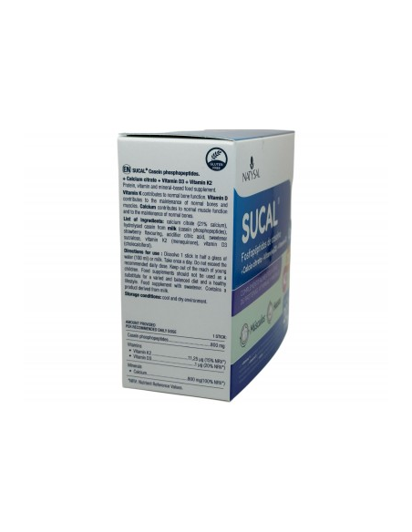 Sucal (Fosfopéptidos De Caseína+Calcio Citrato+D3+K2) 20 Sticks de Natysal