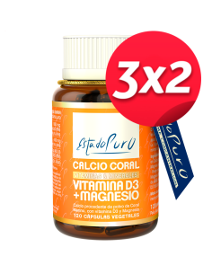 Pack 3X2 Calcio Coral+Vit D3+Mg 120Cap. Estado Puro de Tongi