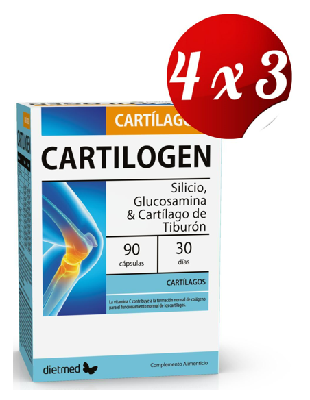 Pack 4x3 uds Cartilogen Cartilagos  90 Capsulas De Dietmed
