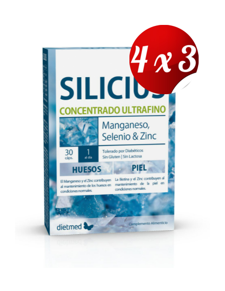 Pack 4x3 uds Silicius Concentrado Ultrafino  30 Capsulas De Dietmed