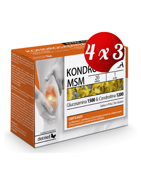 Pack 4x3 uds Kondrosamina Msm Extra Forte  20 X 5,5G Sobres De Dietmed
