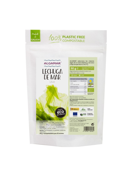 Lechuga de mar en copos (Ulva) Bio 50g Algamar