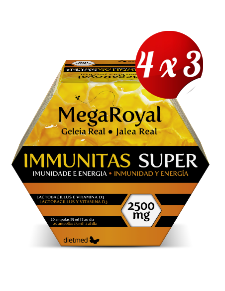 Pack 4x3 uds Megaroyal Immunitas Super  20 X 15 Ml Ampollas De Dietmed