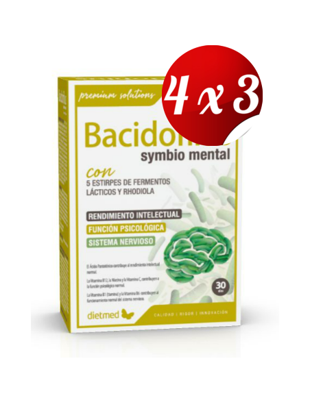 Pack 4x3 uds Bacidofilus Symbio Mental  30 Capsulas De Dietmed