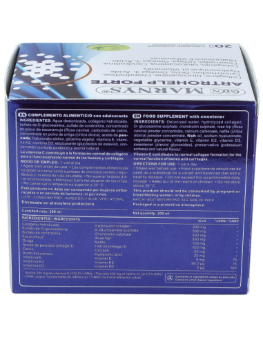 Arthrohelp Forte  Colágeno + Glucosamina + Escaramujo + Ortiga + Omega 3 + Ácido Hialurónico + Vitaminas    20 Viales X 10 Ml M
