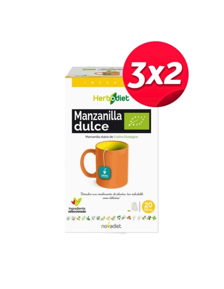 Pack 3x2 Herbodiet Manzanilla Eco Envase de 20 bolsitas filtro de 1,5 g. de Novadiet