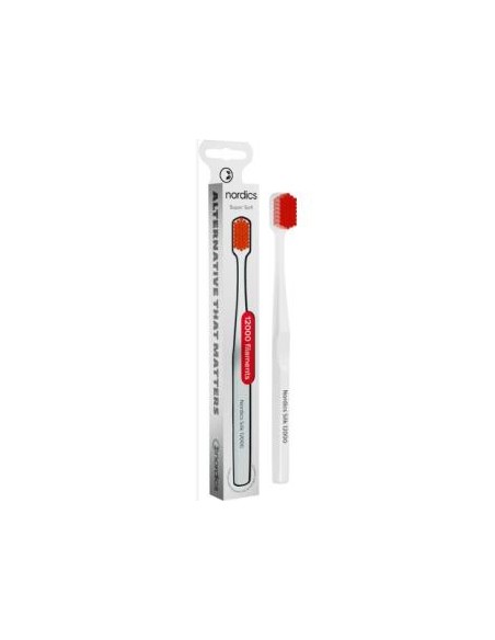 Cepillo Dental Super Soft Silk 12.000  Blanco/Rojo de Nordics Oral Care