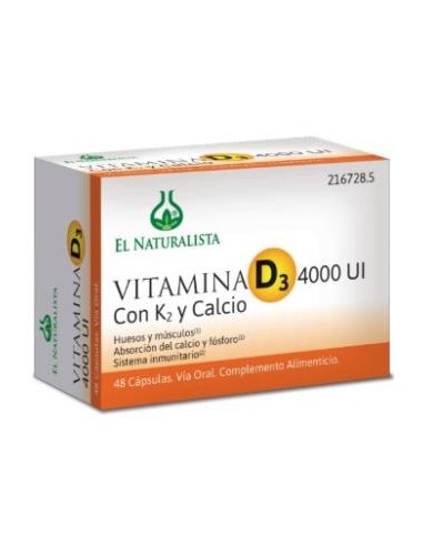 Vitamina D3 4000 Ui K2 Calcio 48 Cap de El Naturalista