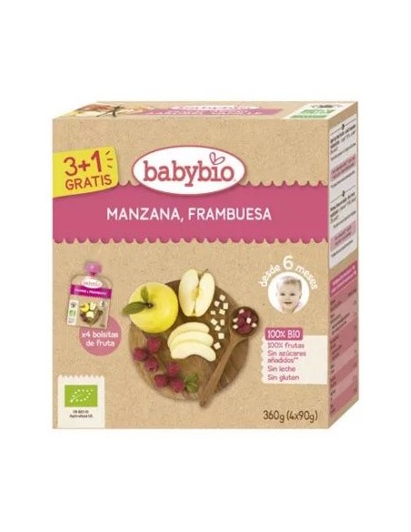 Bolsita de Fruta BIO - Manzana Frambuesa Bio  4 x 90 g de Baby Bio