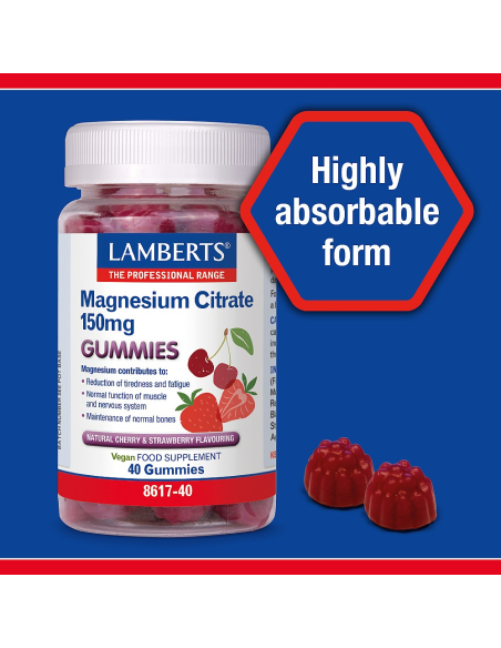 Citrato de Magnesio Gummies Lamberts 40 Gomitas Saludables